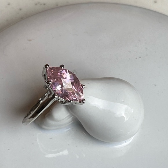 Silver Ring With NR Stamp Pink Gemstone Size 7.5 - Picture 4 of 6